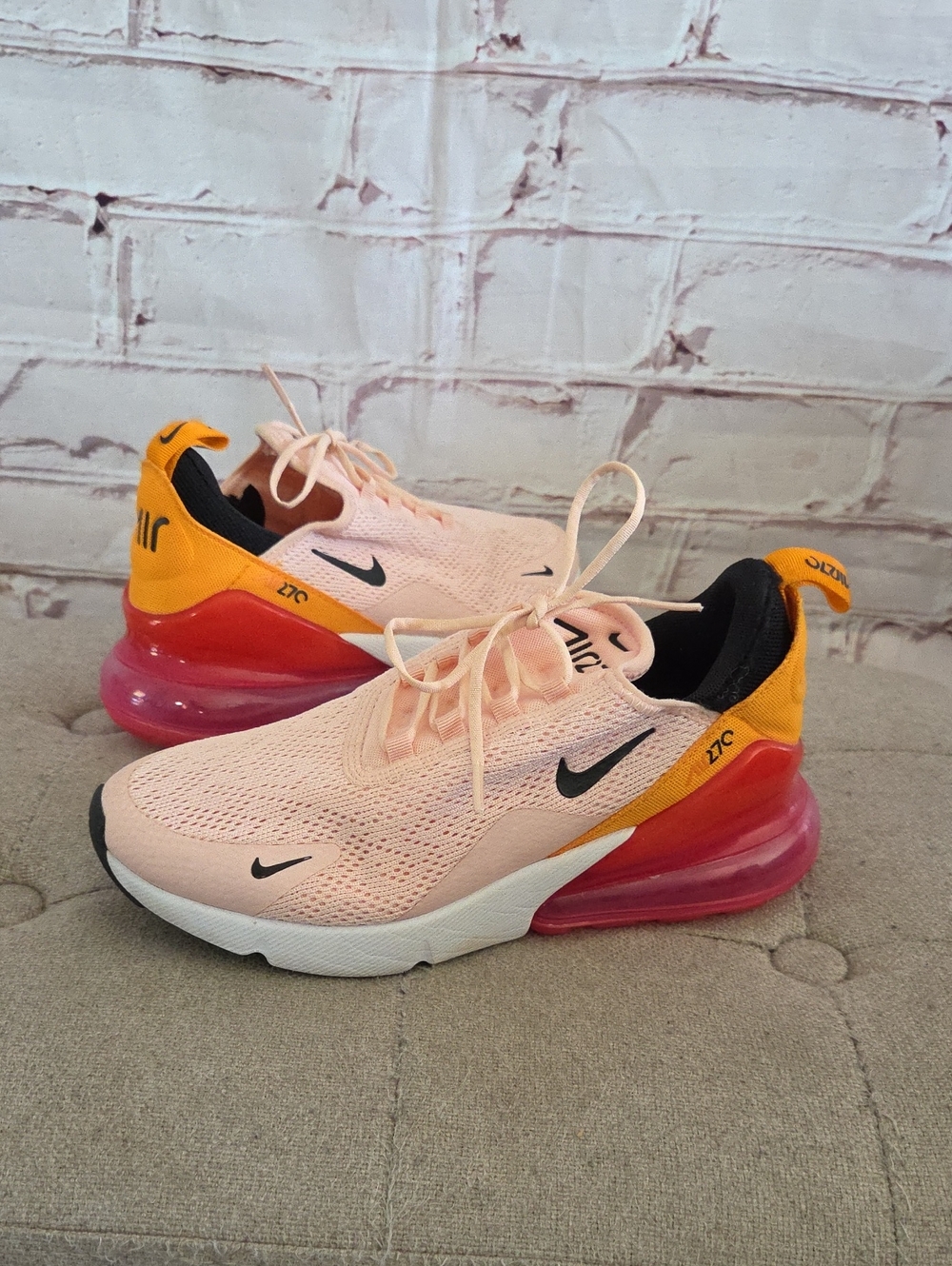 Nike Women’s Peach Knit Sneakers with Orange Heel and Pink Air Unit